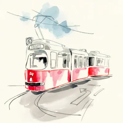 Eine Illustration der Straßenbahn in Wien.