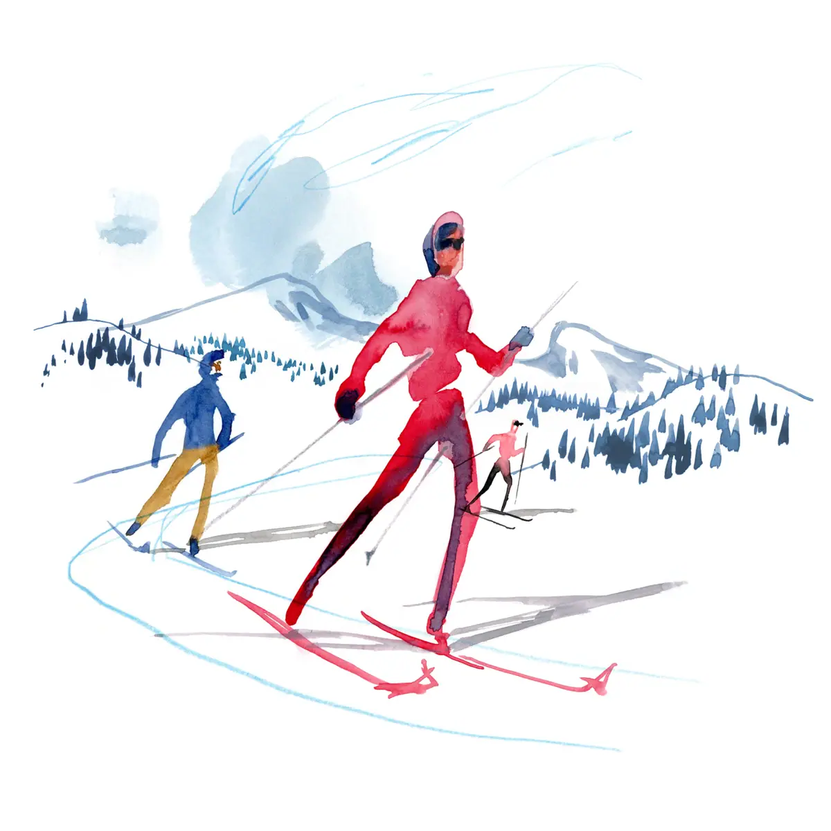 Eine bunte Illustration vom Ski fahren in Garmisch-Partenkirchen.