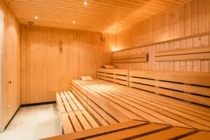 Holzsauna mit Beleuchtung