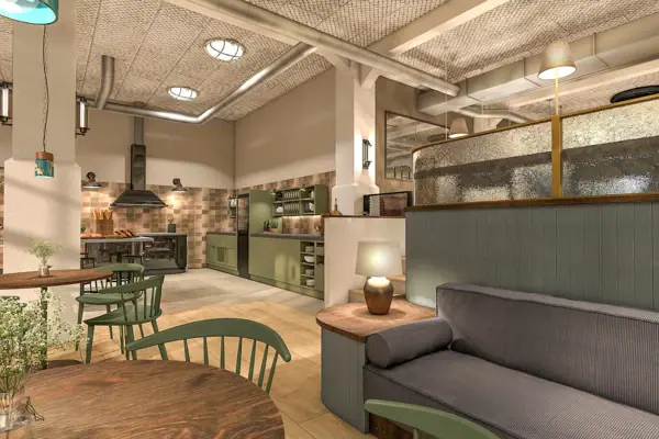 Raum mit Couch und Tisch